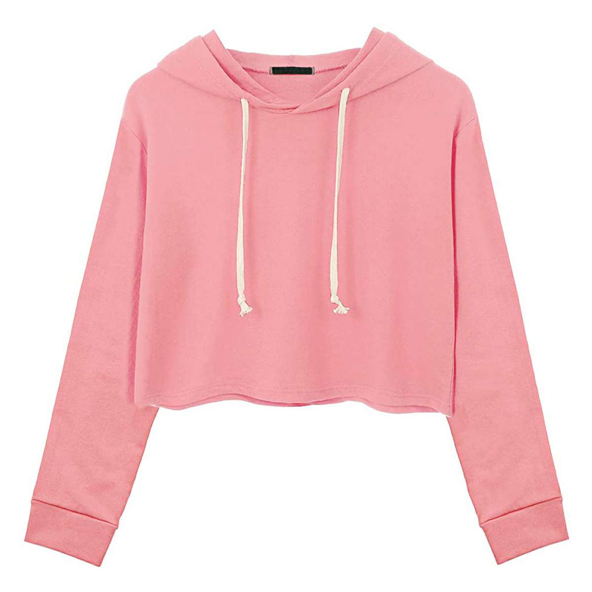 Pink Cropped Hoodie with White Drawcord